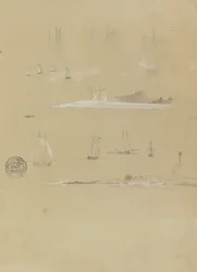 Studien von Segelschiffen und Küstenlandschaften